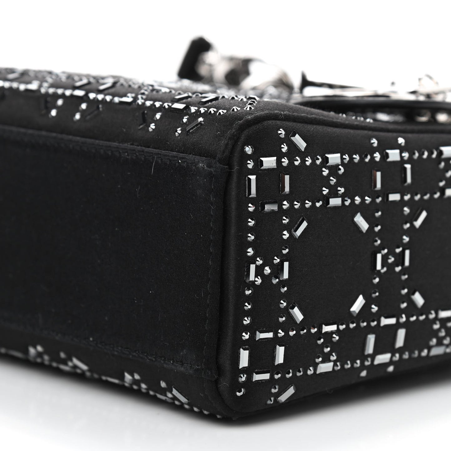 Satin Crystal Cannage Mini Lady Dior Black