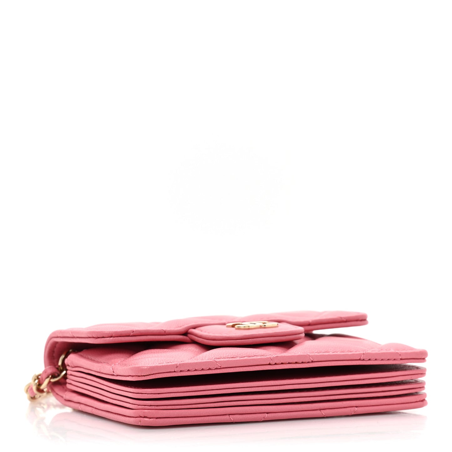 Lambskin Quilted Flap Card Holder On Chain Pink