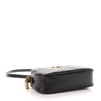 Gucci Calfskin Matelasse Small GG Marmont Chain Shoulder Bag Black 4 of 10