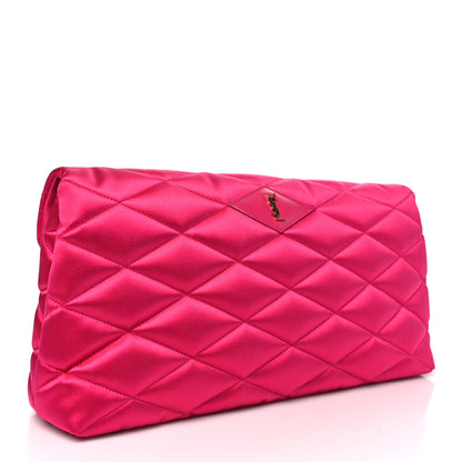 Saint Laurent Satin Quilted Sade Puffer Envelope Clutch Bubblegum 3 of 9