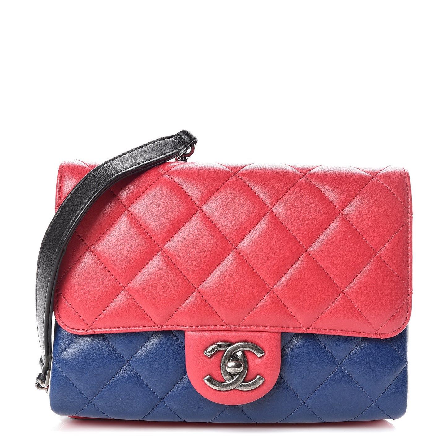 Lambskin Quilted Tri-color Crossbody Bag Dark Red