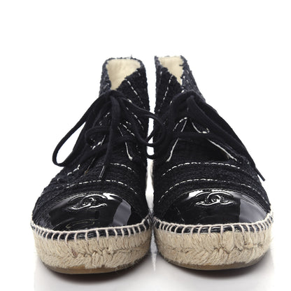 Chanel Tweed Calfskin Patent CC Lace Up Espadrilles 39 Black 5 of 11