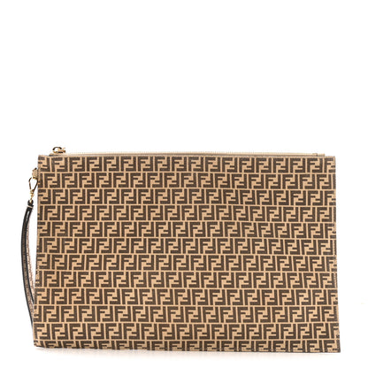 Fendi Suede Vitello Grace Micro FF Large Flat Pouch Nude Spring Maya 1 of 10