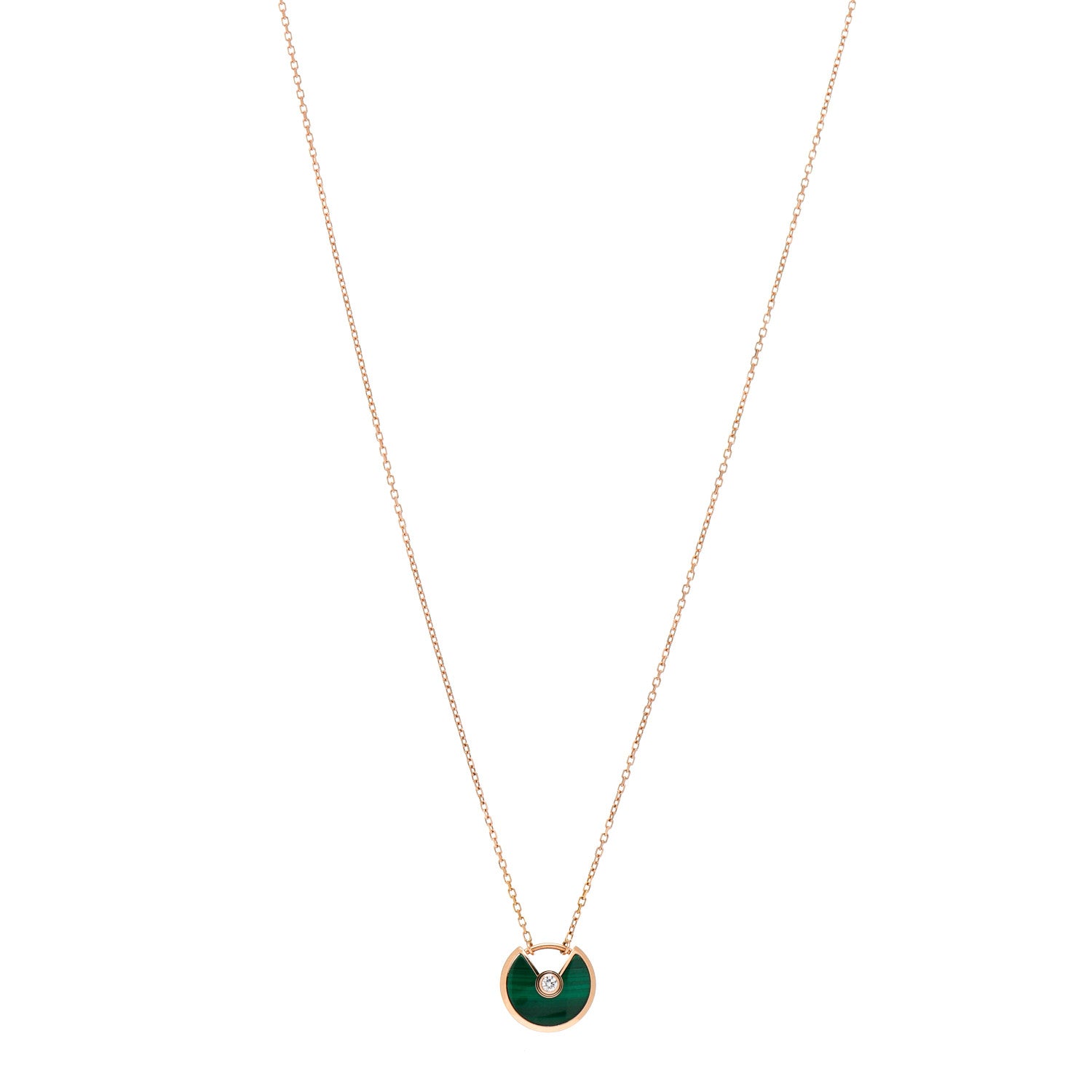 Cartier 18K Pink Gold Diamond Malachite XS Amulette de Cartier Pendant Necklace 1 of 5