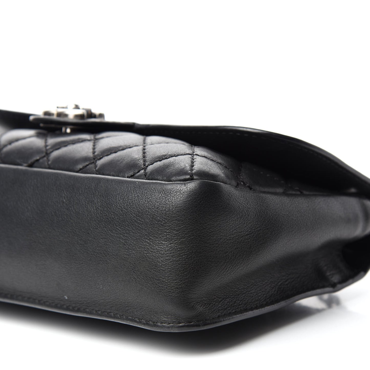 Calfskin Stitched Quilted Flap Black