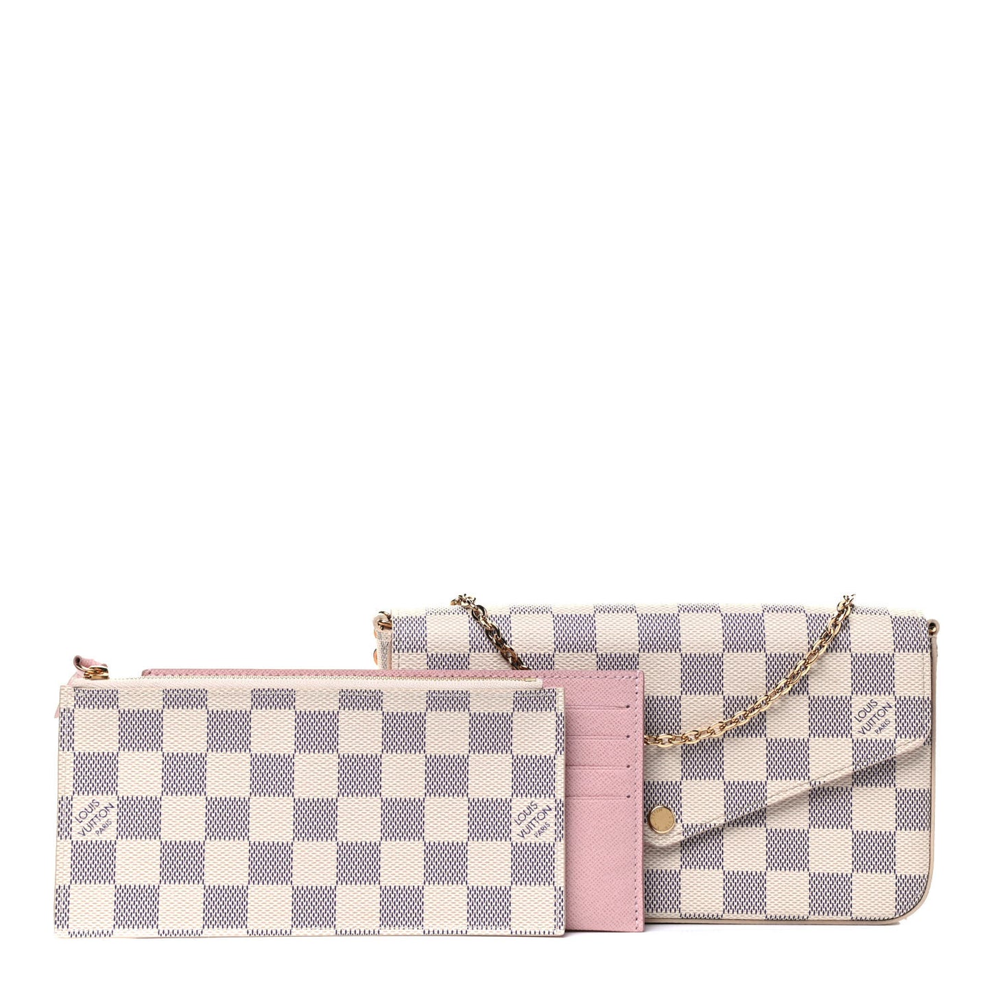Damier Azur Pochette Felicie Chain Wallet Rose Ballerine