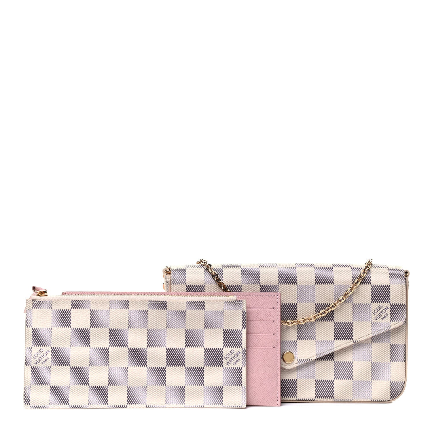 Louis Vuitton Damier Azur Pochette Felicie Chain Wallet Rose Ballerine 1 of 5
