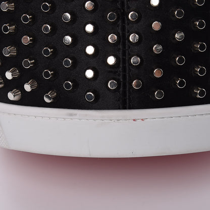 Christian Louboutin Silk Satin Calfskin Marie Jane Loubirun Studded Bucket Black Silver 11 of 12