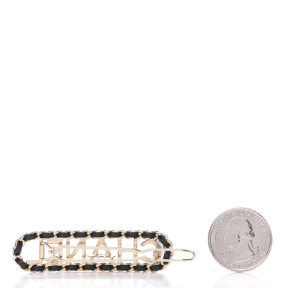 Chanel Metal Lambskin Vintage Allure Logo Hair Clip Black Gold 2 of 5