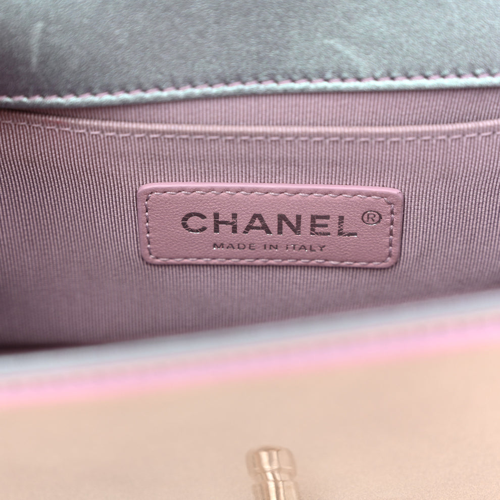 Chanel Iridescent Patent Calfskin PVC Quilted Small Boy Flap Light ...