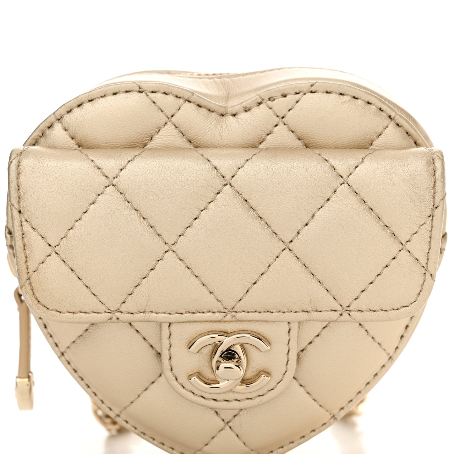 Metallic Lambskin Quilted CC In Love Heart Waist Belt Bag With Chain Gold