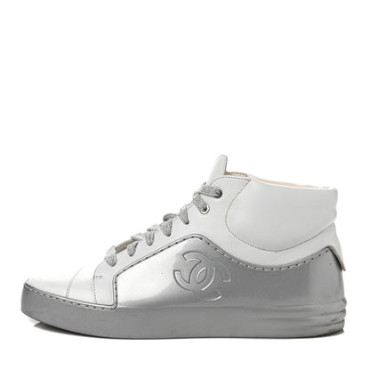 Chanel Patent Lambskin High Top Sneakers 37 White Silver 1 of 12