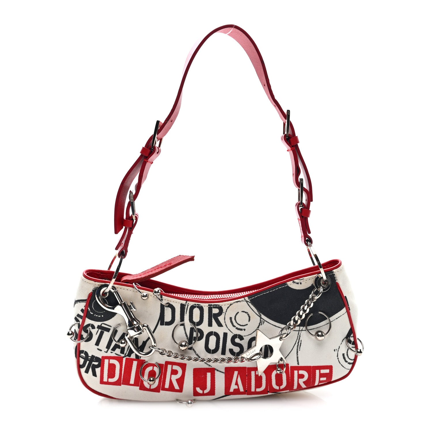 Christian Dior Canvas Hardcore Pierced Shoulder Bag Black Red White 1 of 9