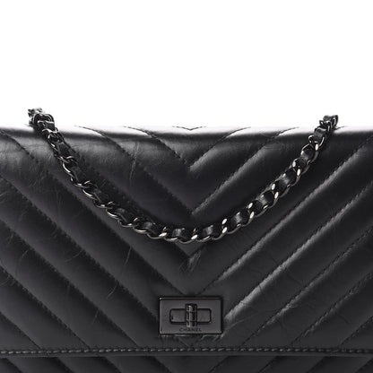 Chanel Aged Calfskin Chevron Quilted Reissue Wallet On Chain WOC So Black 13 of 14