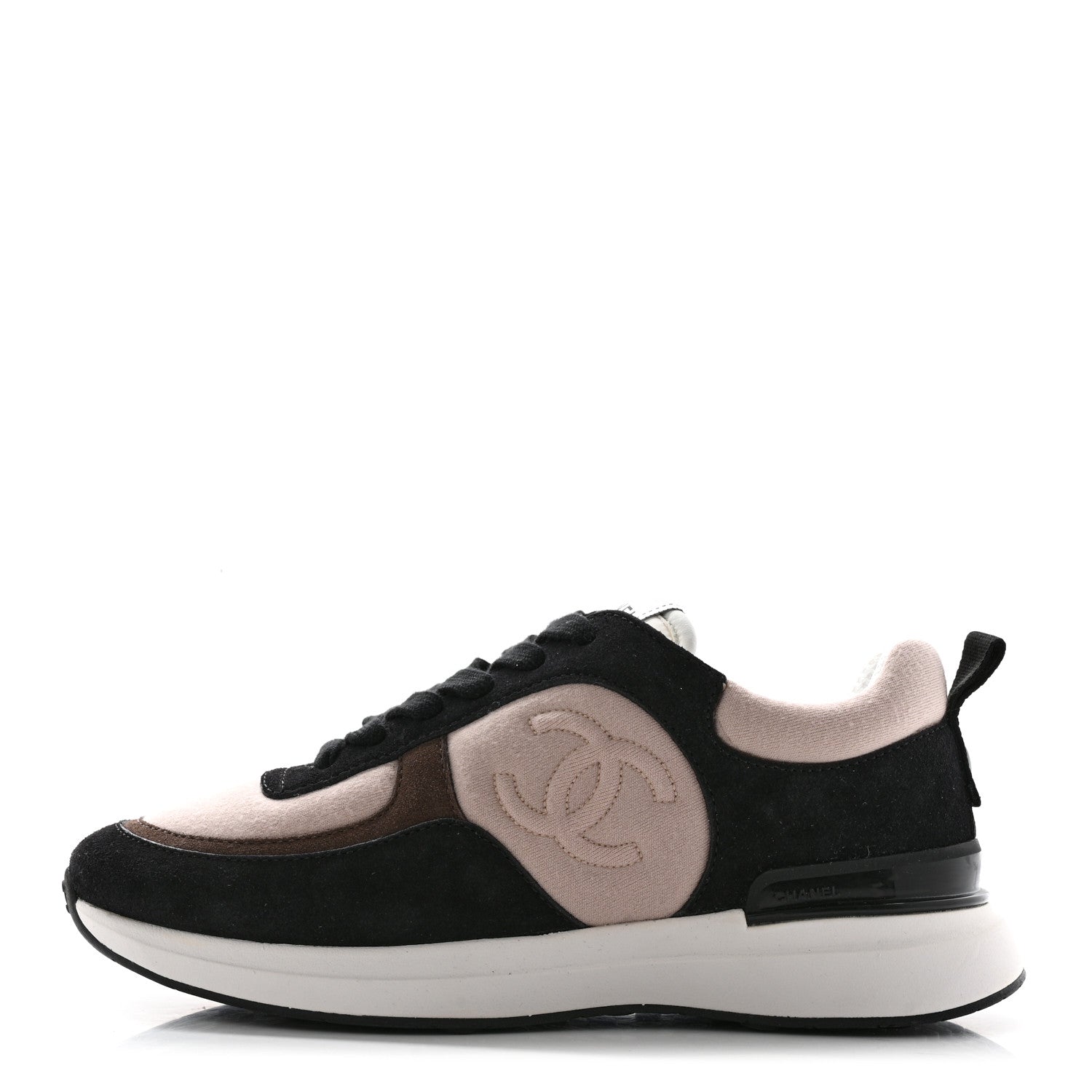 Chanel Suede Calfskin Fabric CC Sneakers 36 Dark Grey Light Pink 1 of 14