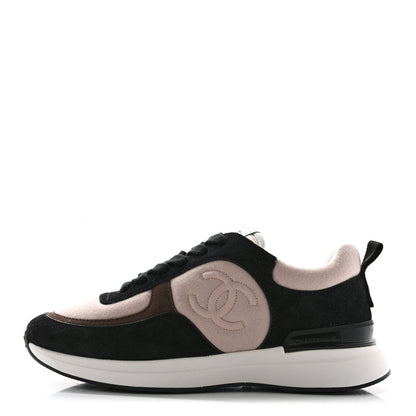 Chanel Suede Calfskin Fabric CC Sneakers 36 Dark Grey Light Pink 1 of 14