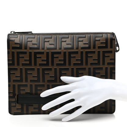 Fendi Vitello Grace F is Fendi Bi-Color FF 1974 Embossed Zip Pouch Maya Black 2 of 7