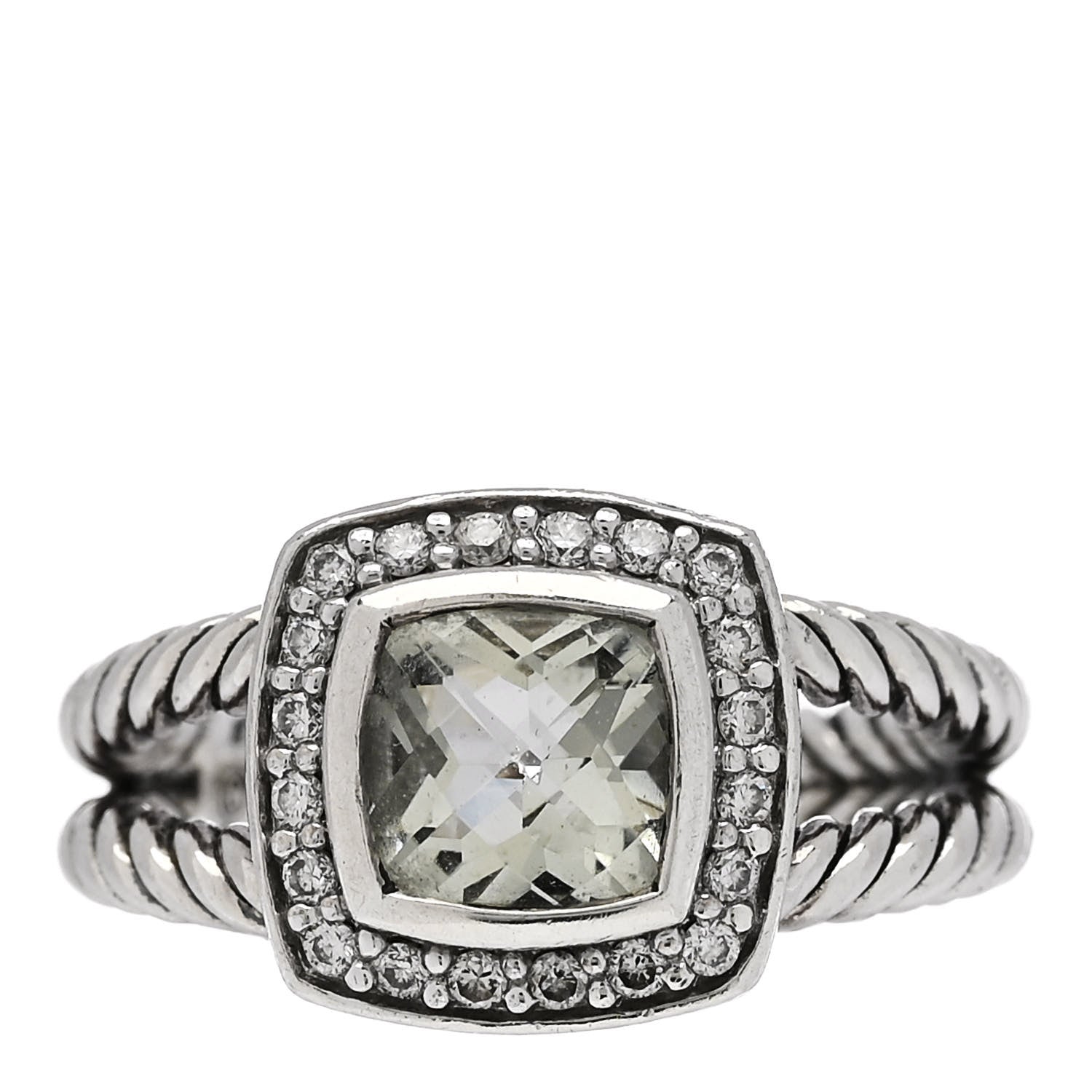 David Yurman Sterling Silver Diamond Prasiolite 7mm Petite Albion Ring 52 6 1 of 5