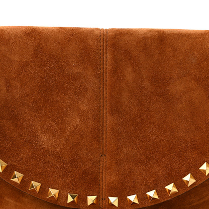 Valentino Garavani Suede Calfskin Rockstud Halfmoon Saddle Bag Selleria 7 of 9