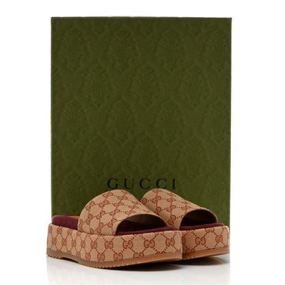Gucci Canvas GG Monogram Angelina Platform Slide Sandals 37.5 Beige Ruggine 9 of 9