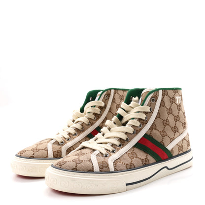 Gucci GG Monogram Web Mens 1977 Tennis High Top Sneakers 7.5 Beige Ebony Mystic White 4 of 9