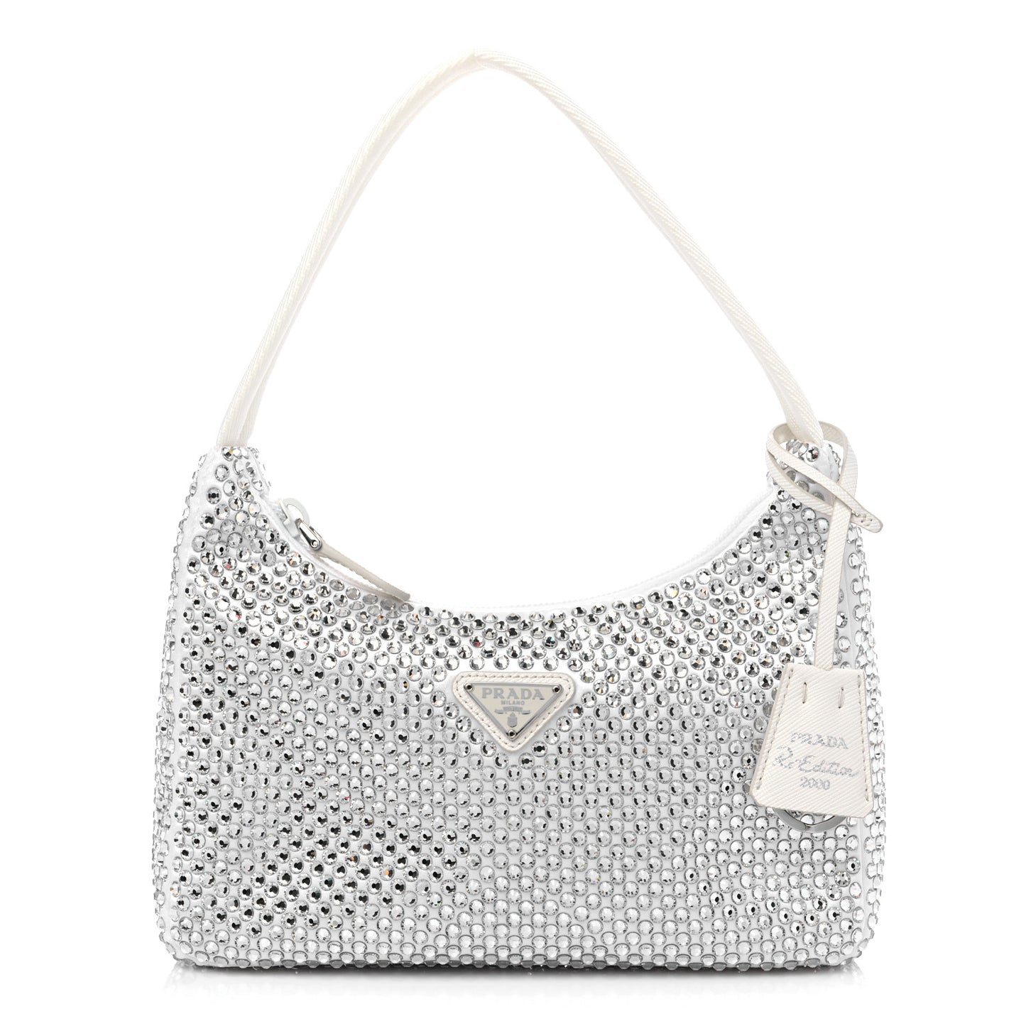 Satin Crystal Mini Re-Edition 2000 Bag White