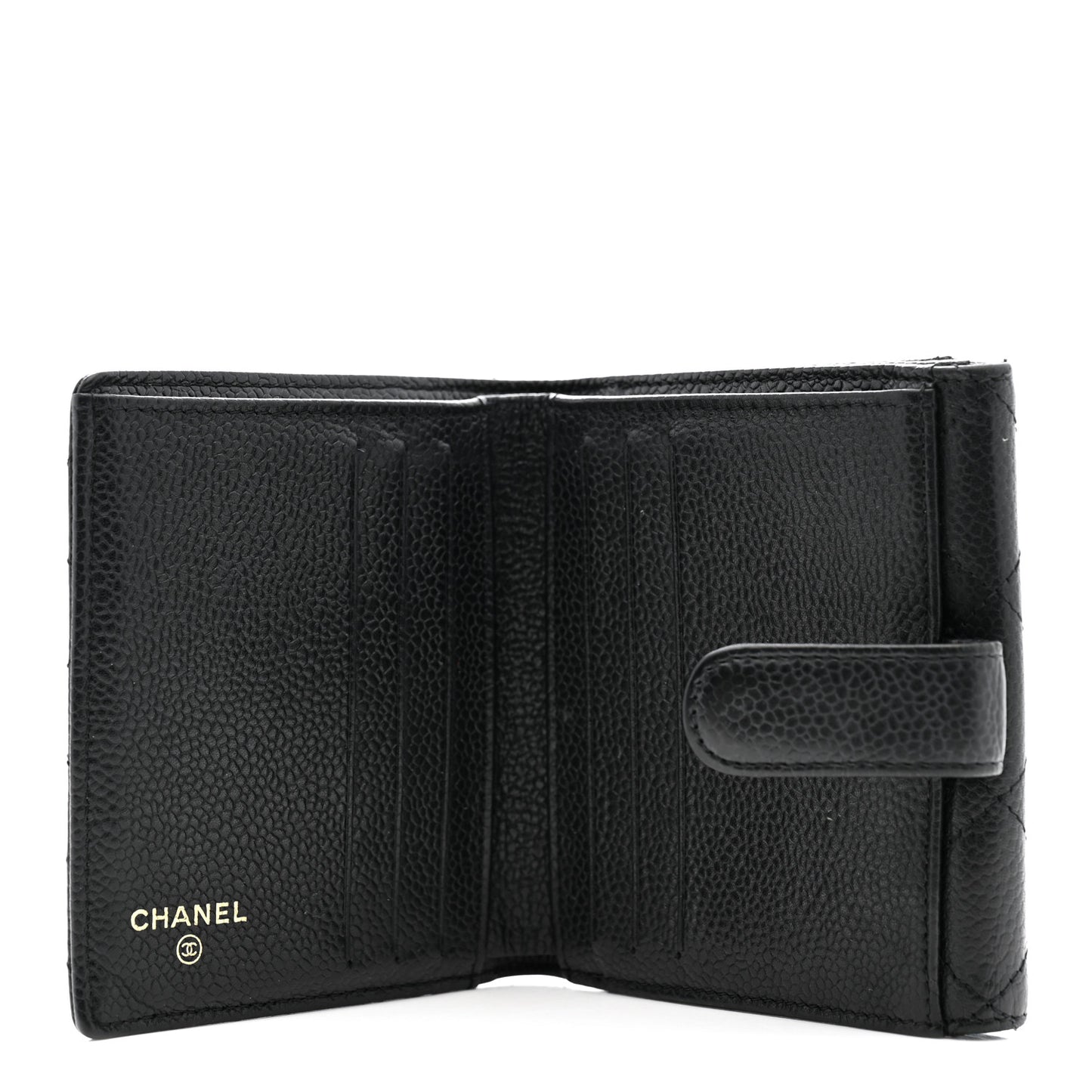 Caviar Quilted Compact French Flap Wallet Black