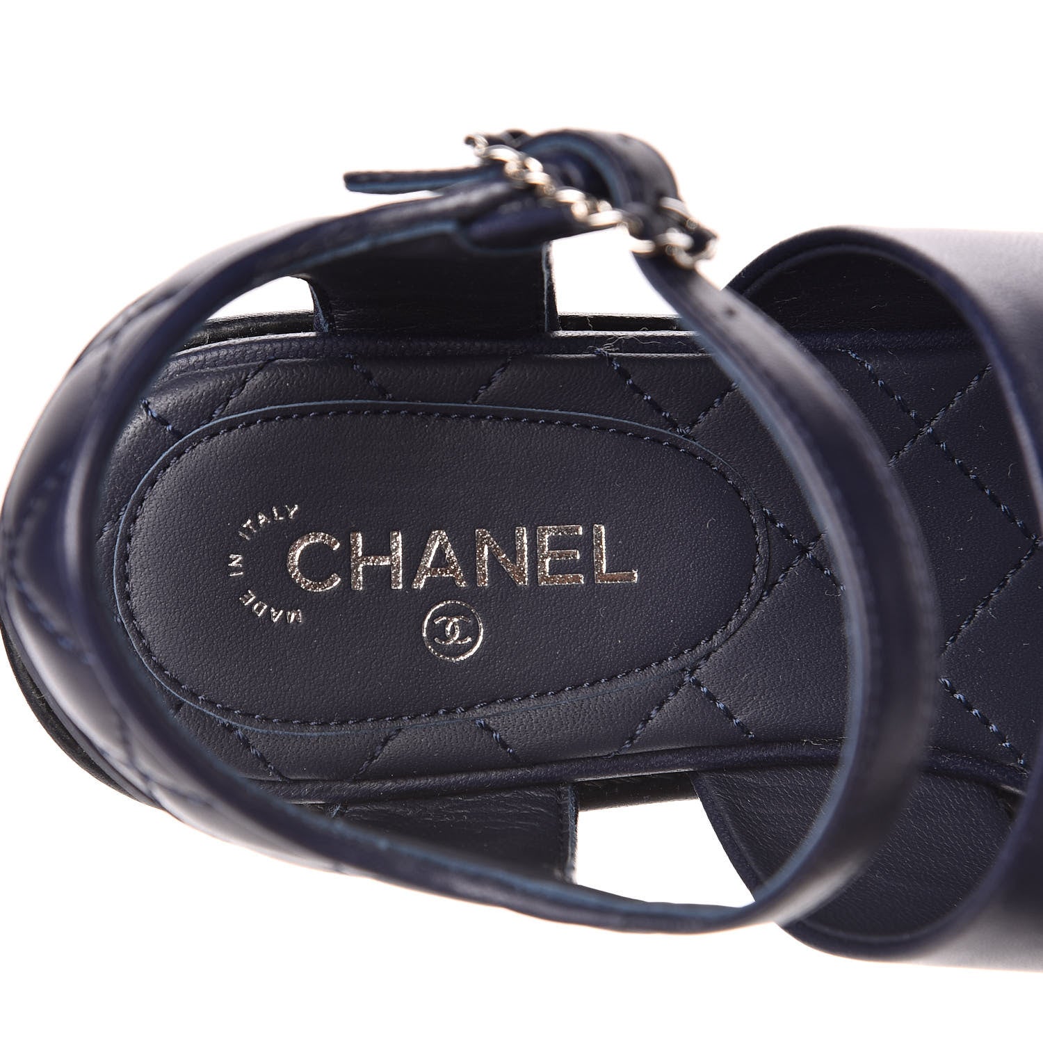 Chanel Lambskin Quilted Chain CC Sandals 36 Navy 7 of 9
