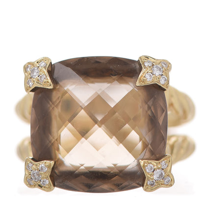 David Yurman 18K Yellow Gold Diamond Smokey Topaz 15mm Chatelaine Ring 50 5.5 1 of 5