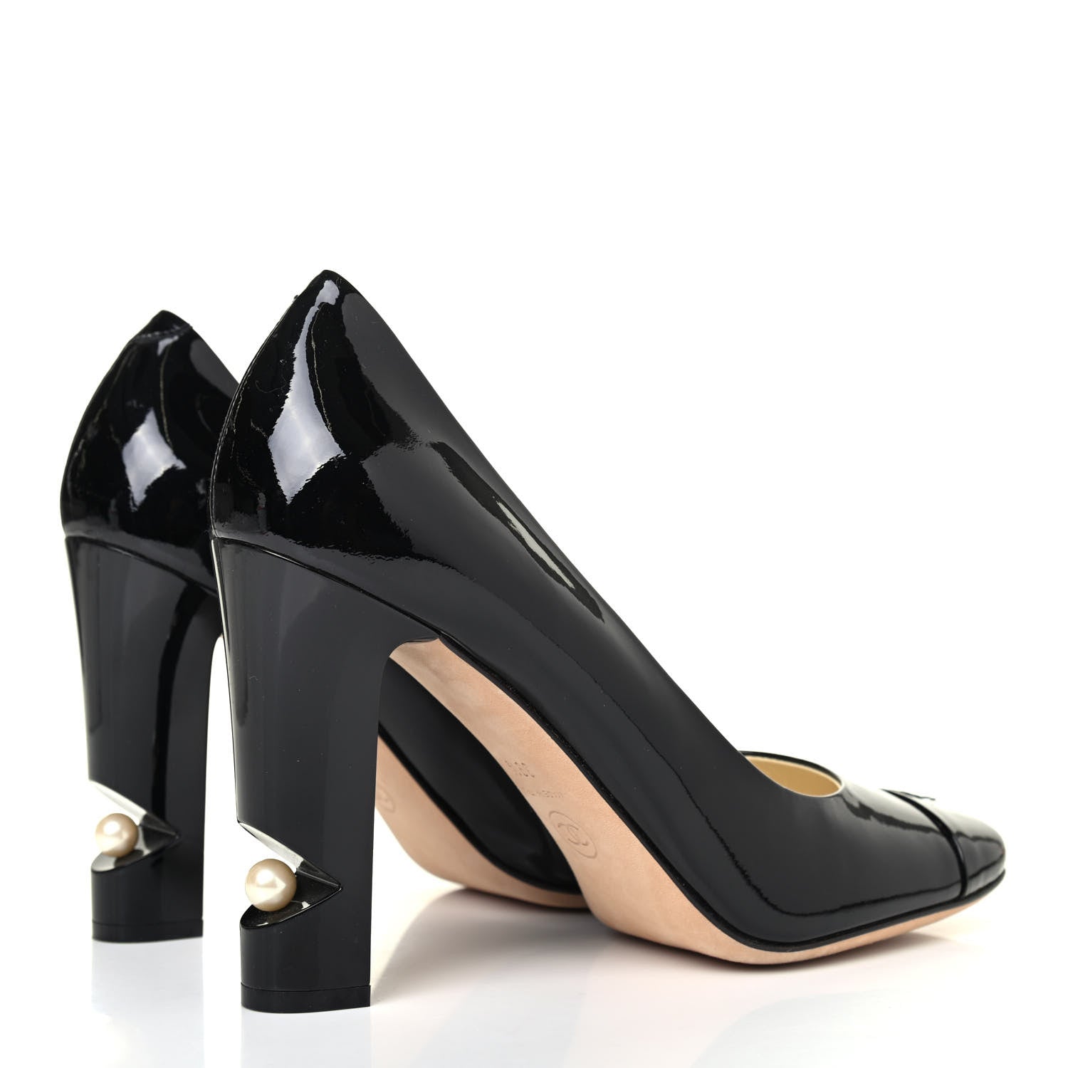 Chanel Patent Pearl Heel CC Pumps 39.5 Black 3 of 4