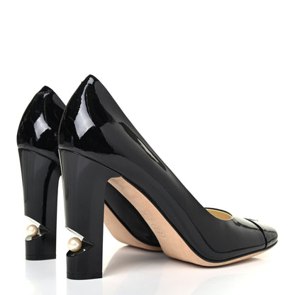 Chanel Patent Pearl Heel CC Pumps 39.5 Black 3 of 4