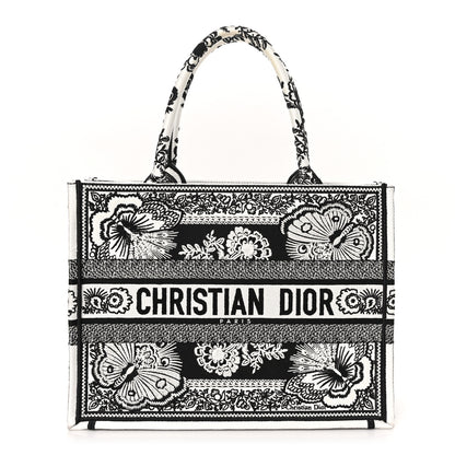 Christian Dior Canvas Butterfly Bandana Embroidered Medium Book Tote Black White 1 of 10