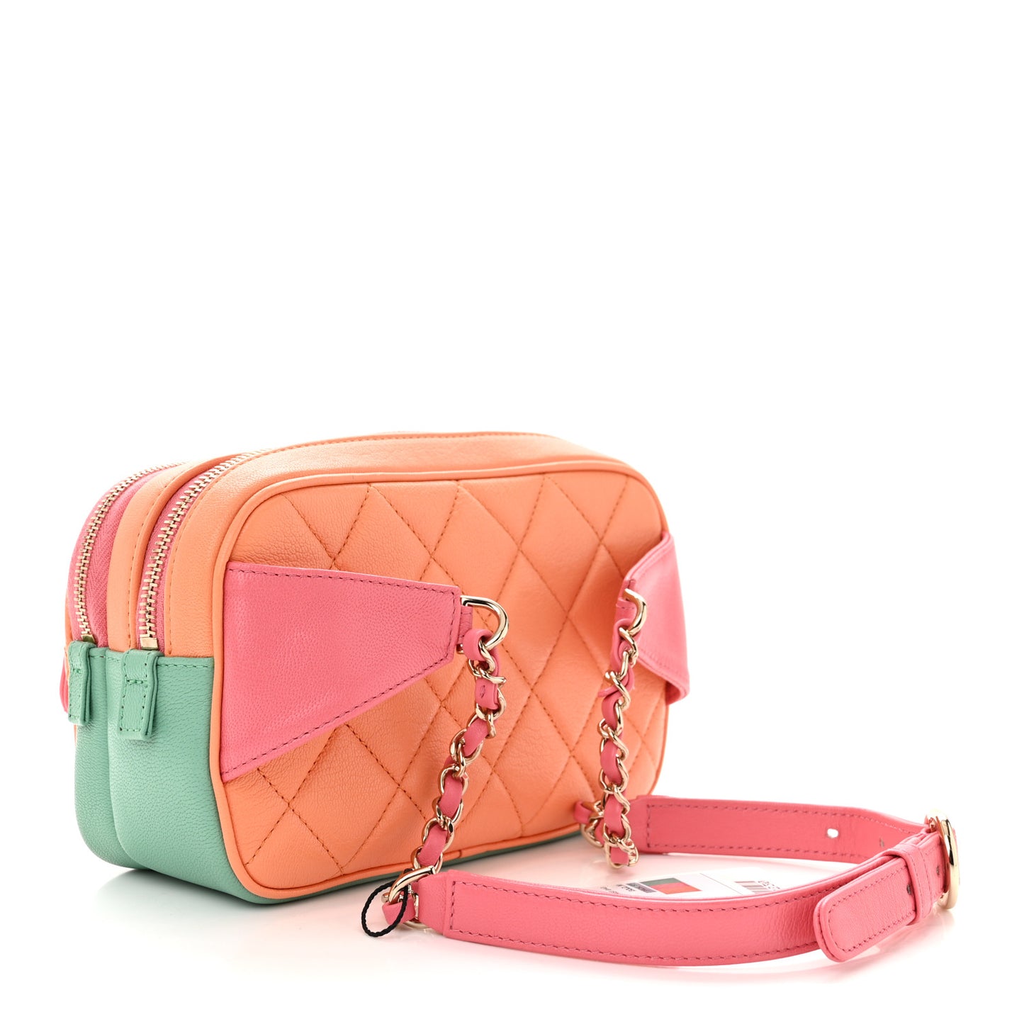 Goatskin Quilted Tri-Color In & Out Waist Bag Orange Green Pink