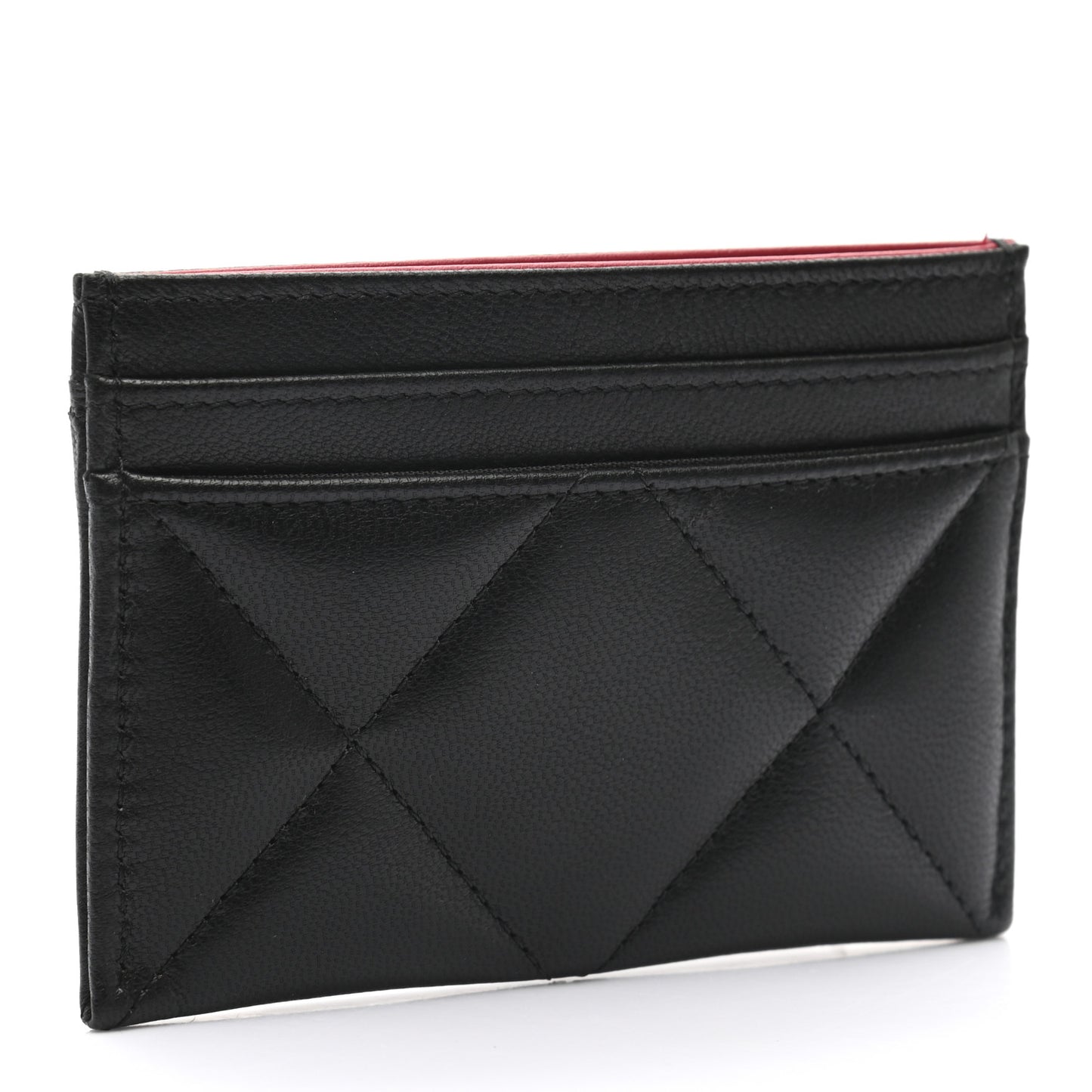 Shiny Goatskin Quilted Chanel 19 Card Holder Black
