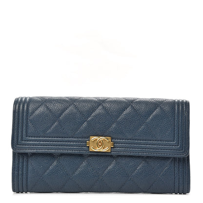 Chanel Caviar Quilted Boy Flap Wallet Blue 1 of 11