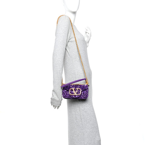 Sequin Crystal Vlogo Embroidered Small Loco Shoulder Bag Astral Purple