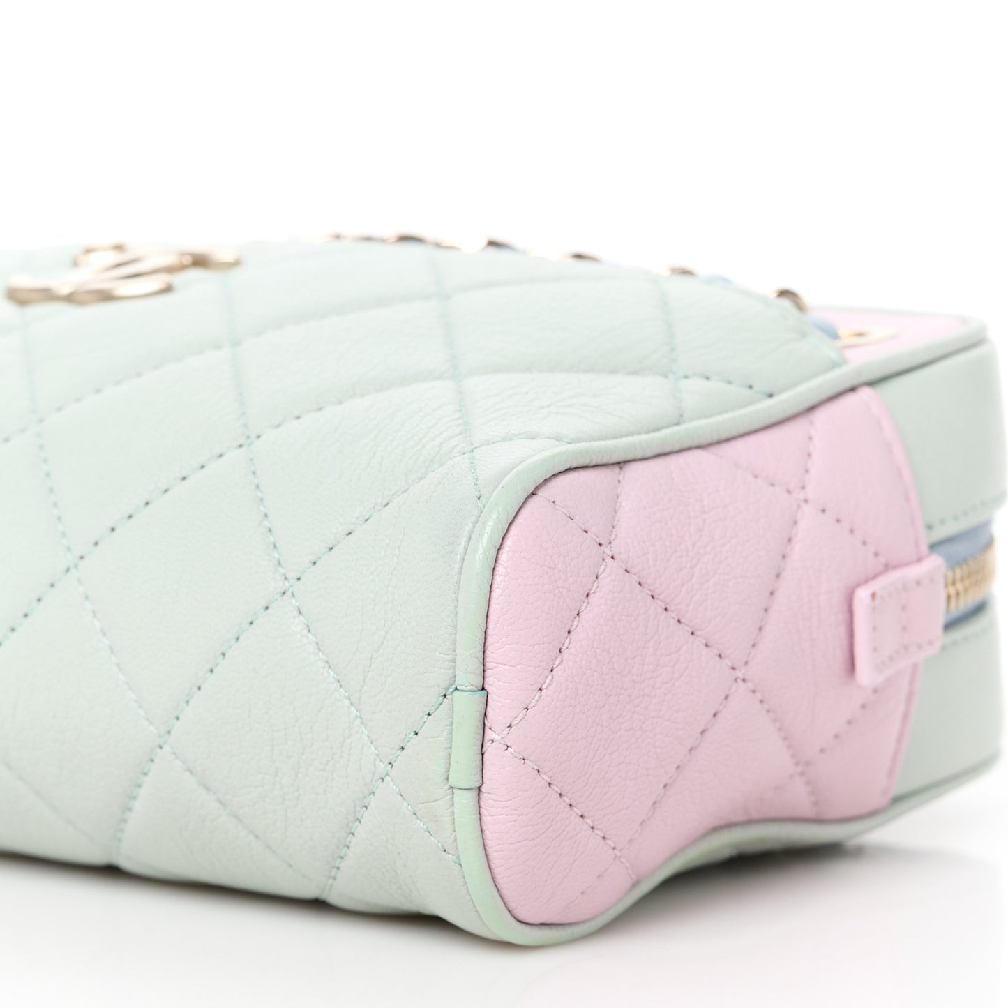 Goatskin Quilted Tri-Color Small In & Out Camera Case Green Blue Pink