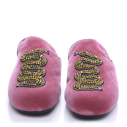 Gucci Velvet Crystal Snake Embroidered Womens Slippers 35 Tibet Red Black 2 of 8