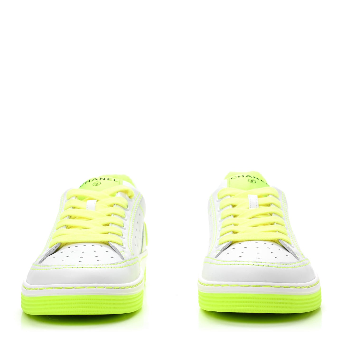 Calfskin Womens Logo Sneakers 36.5 White Yellow