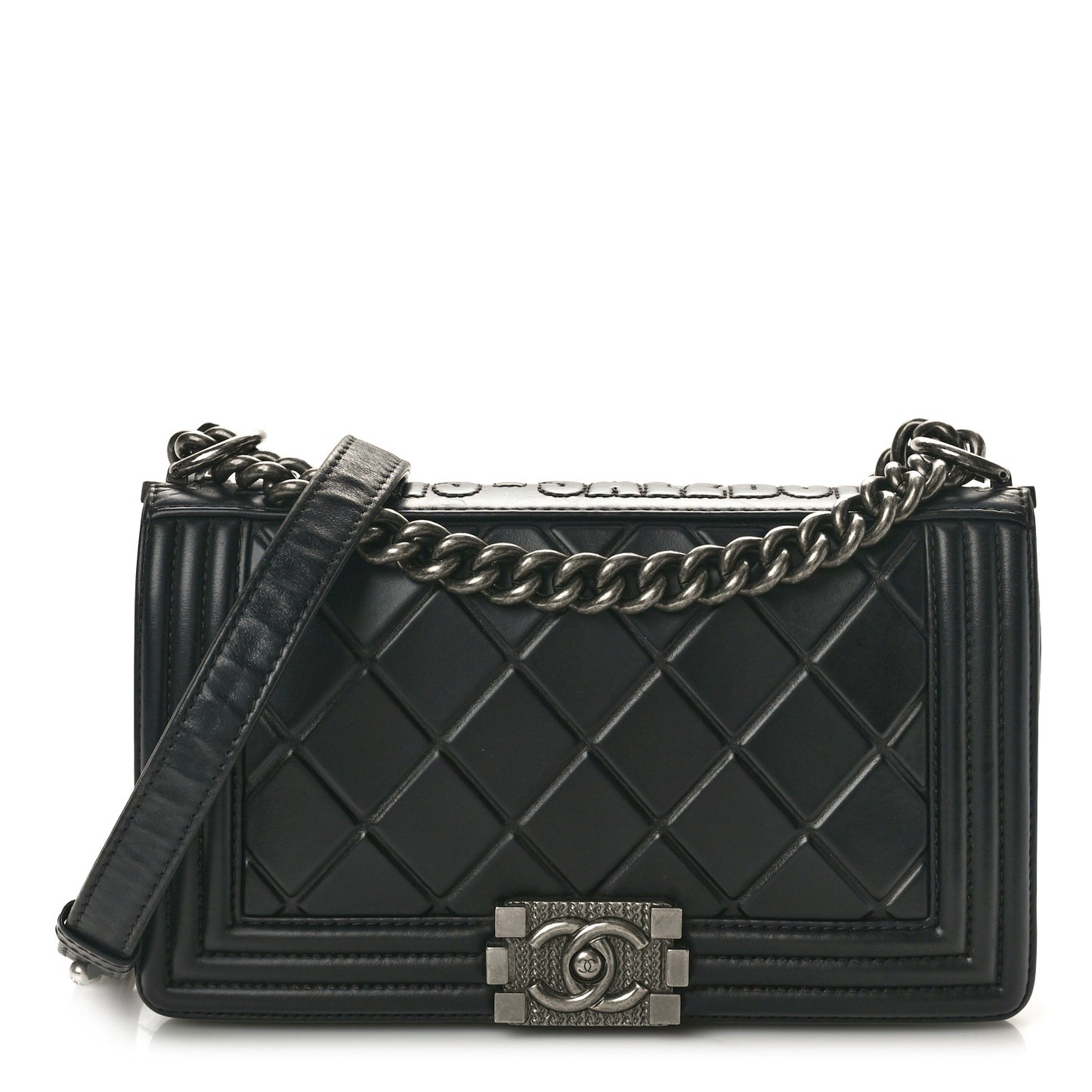 Calfskin Embossed Medium Paris Salzburg Boy Flap Black