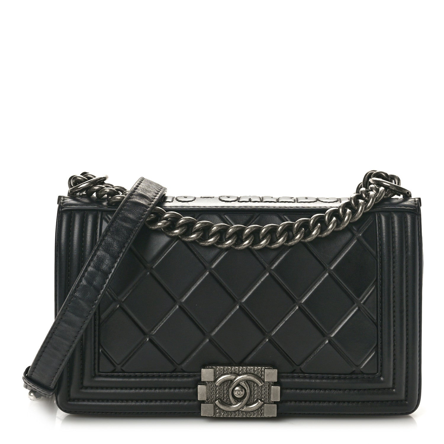 Chanel Calfskin Embossed Medium Paris Salzburg Boy Flap Black 1 of 10