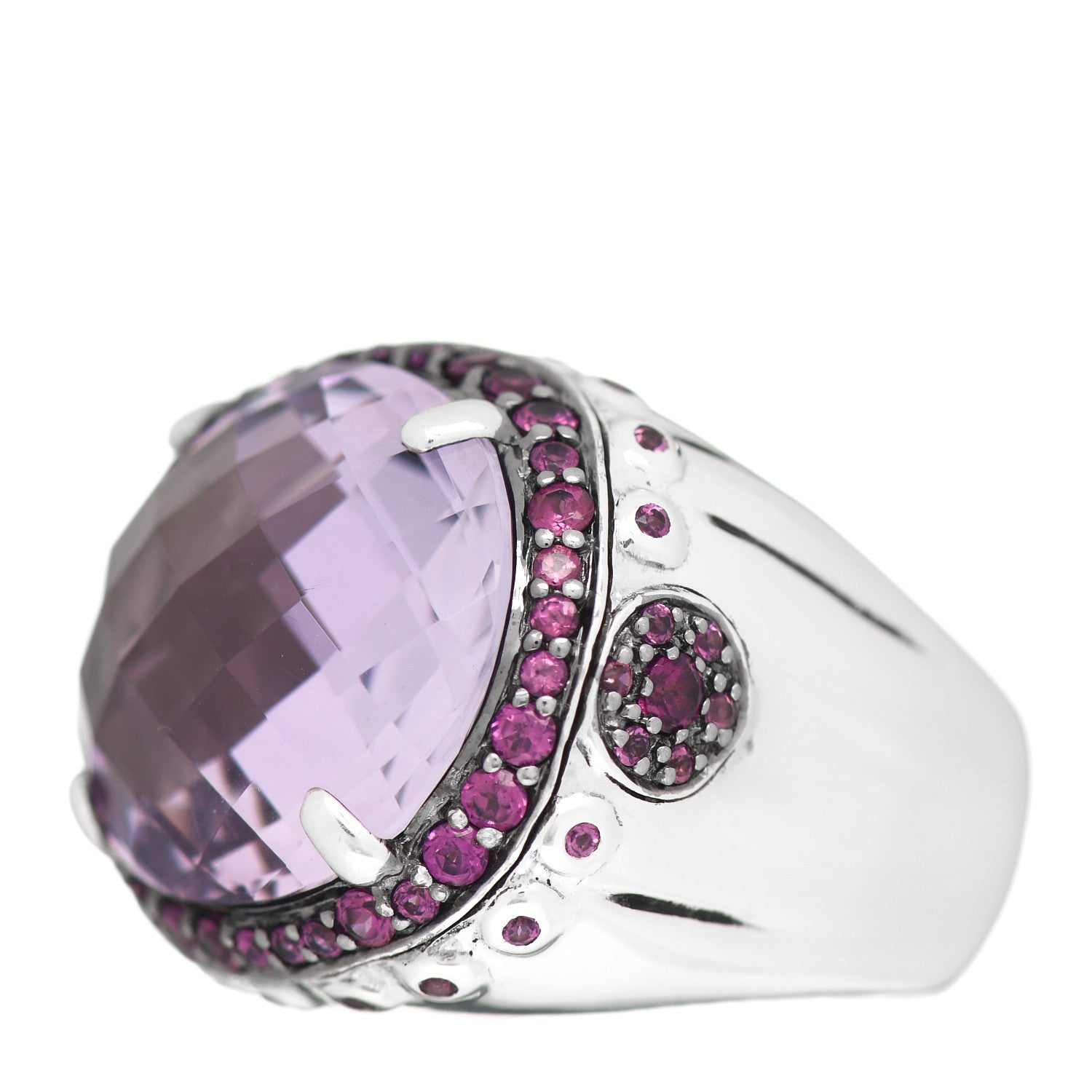 John Hardy Sterling Silver Amethyst Pink Tourmaline Bamboo Dome Ring 55 7.25 3 of 5