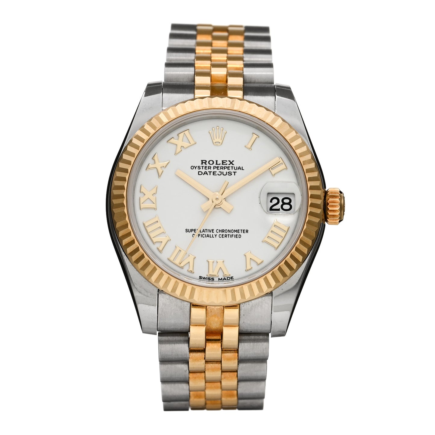 Stainless Steel 18K Yellow Gold 31mm Oyster Perpetual Datejust Watch White Roman 178273