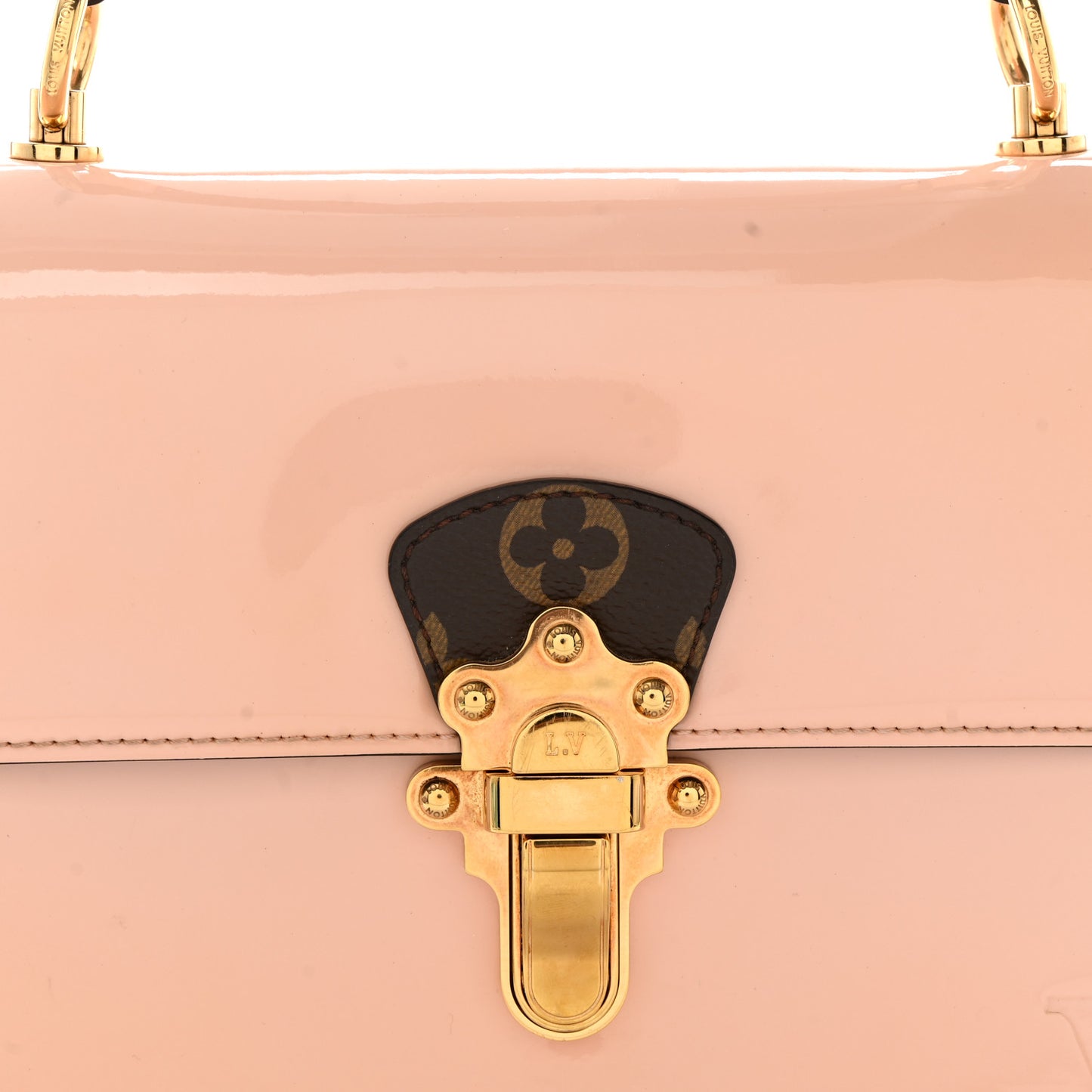 Patent Calfskin Monogram Cherrywood PM Rose Ballerine