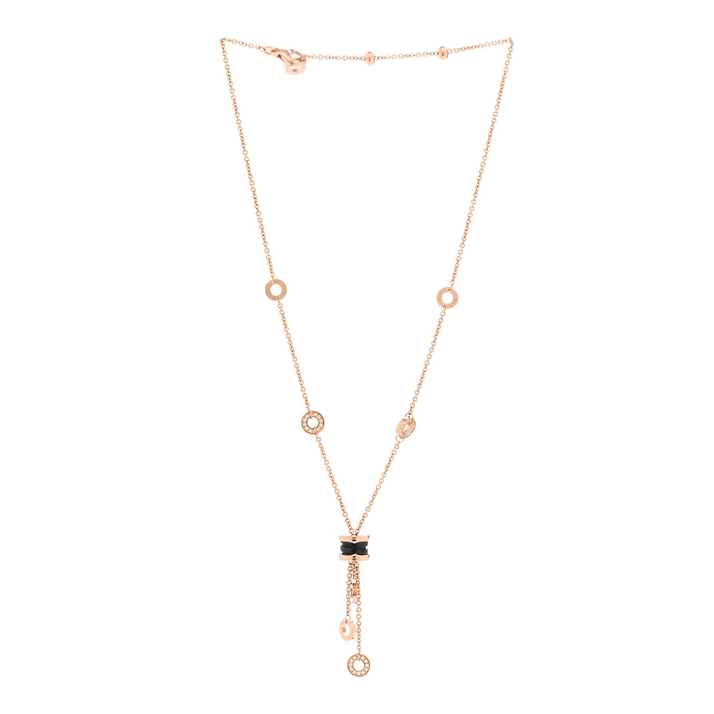 18K Rose Gold Diamond Black Ceramic B.Zero1 Necklace