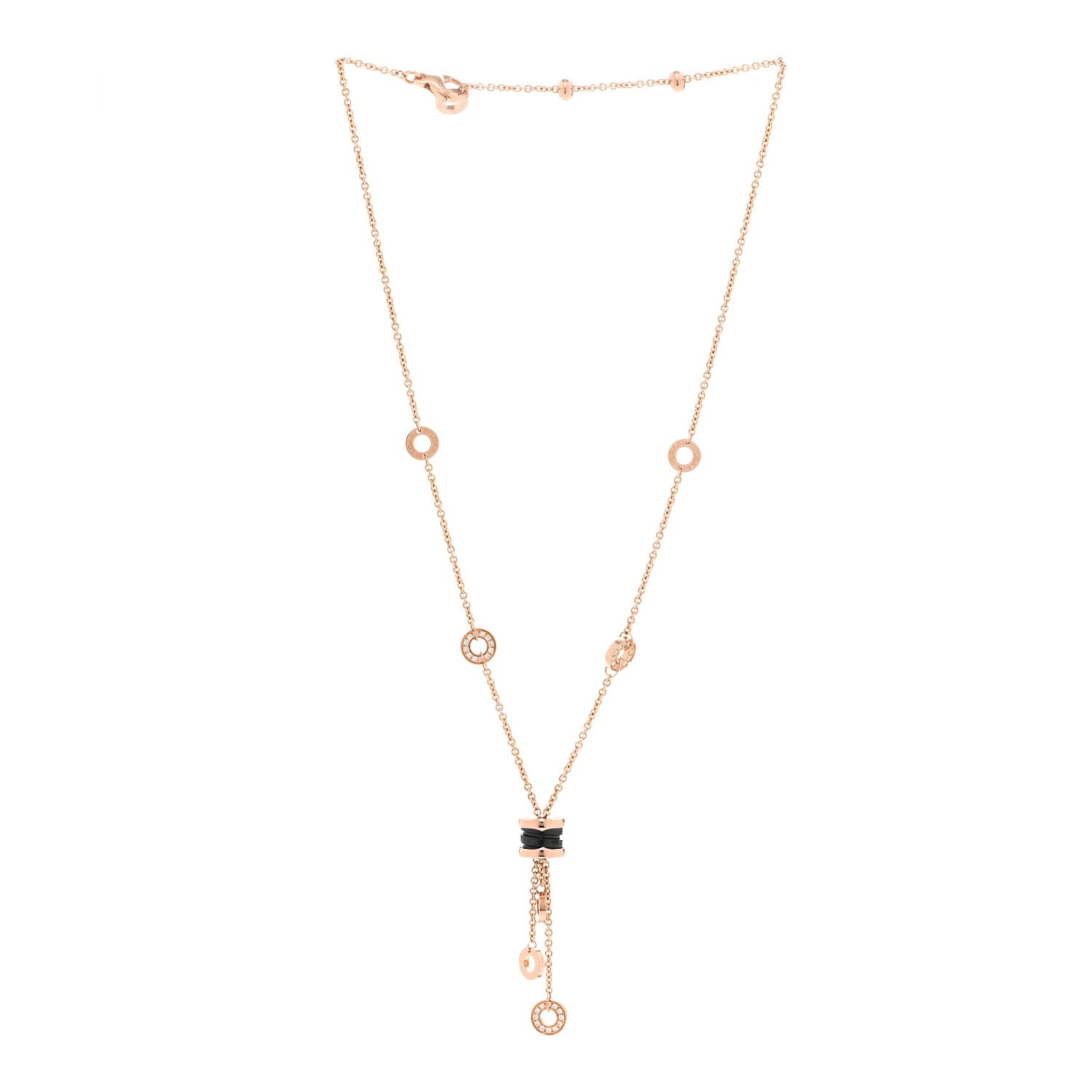 Bulgari 18K Rose Gold Diamond Black Ceramic B.Zero1 Necklace 3 of 4