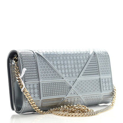 Christian Dior Metallic Patent Micro-Cannage Diorama Croisiere Chain Wallet Silver 4 of 12