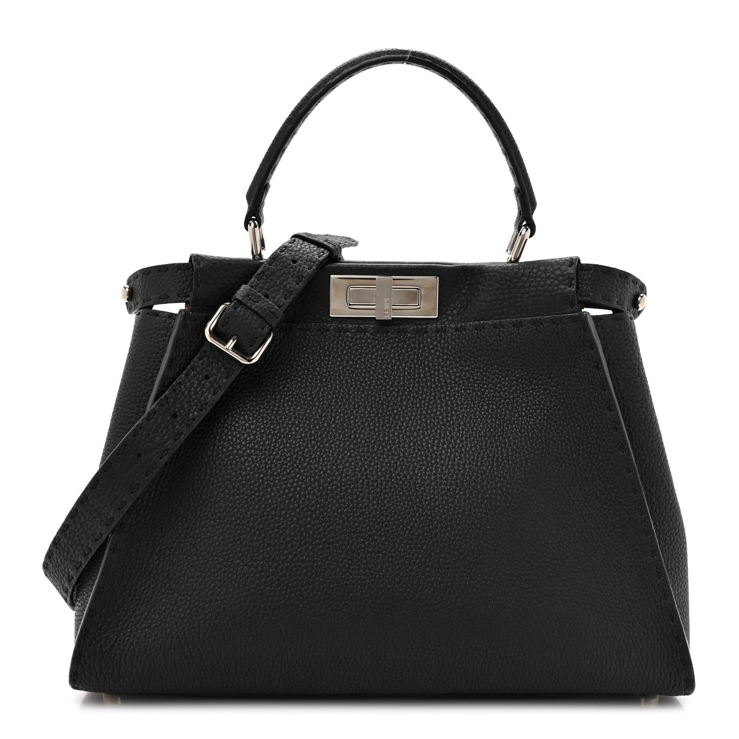 Fendi Cuoio Romano Selleria Bi-Color Medium Peekaboo Iconic Satchel Black Mou 1 of 13