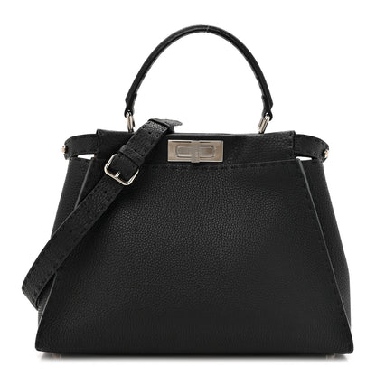 Fendi Cuoio Romano Selleria Bi-Color Medium Peekaboo Iconic Satchel Black Mou 1 of 13