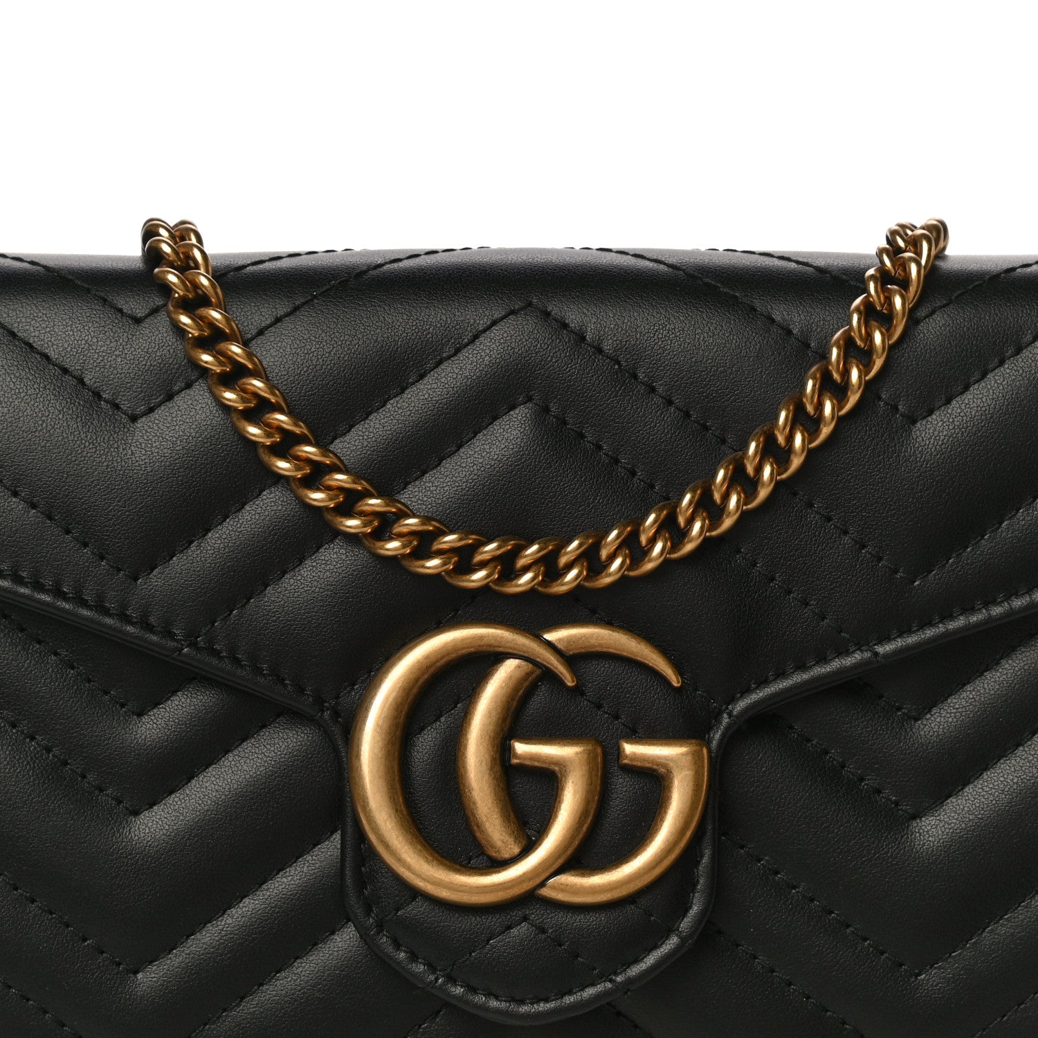Gucci Calfskin Matelasse GG Marmont Chain Wallet Black 7 of 13